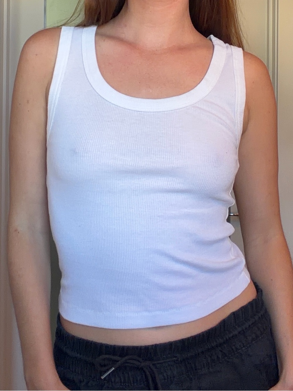 Women's White Ribbed Tank Top